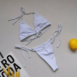 Multicolor Bikini Sexy Split Swimsuit Halter Tie-White-10