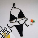 Multicolor Bikini Sexy Split Swimsuit Halter Tie-Black-8