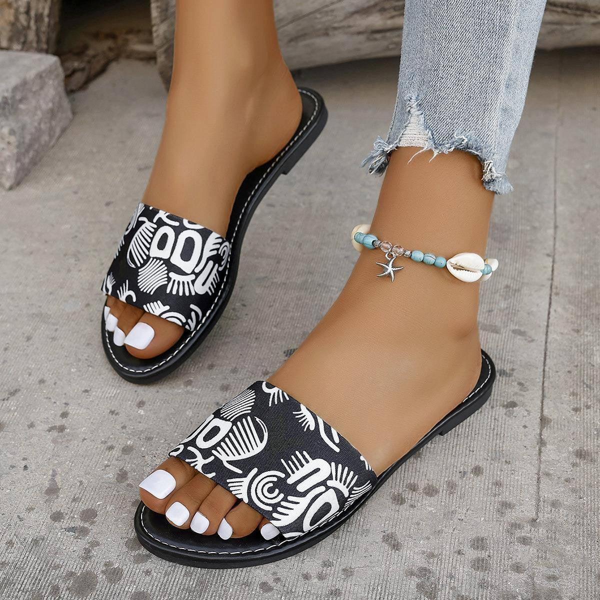 New Fashion Graffiti Print Sandals For Women Summer Round-1