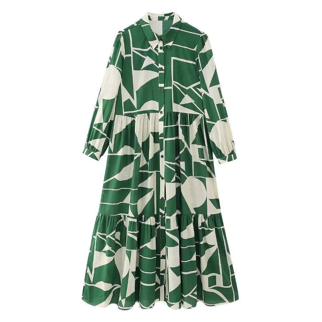 New printed long dress-green-1