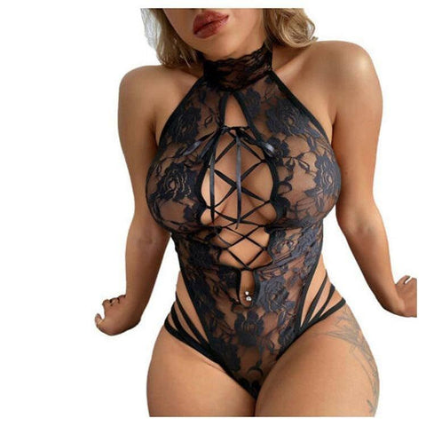 New Sexy Lingerie Sexy Lace Hollow Straps See-Through Cat-Black-2