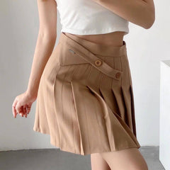 New Summer Oblique Button High Waist Pleated Skirt-1