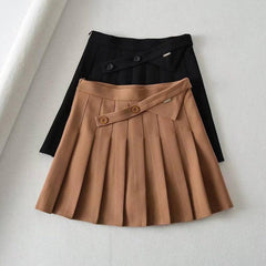 New Summer Oblique Button High Waist Pleated Skirt-4