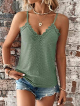 New Women's Clothing V-neck Lace Lace Sling Vest top LOVEMI  Green S 