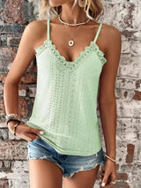 New Women's Clothing V-neck Lace Lace Sling Vest top LOVEMI  Light Green S 