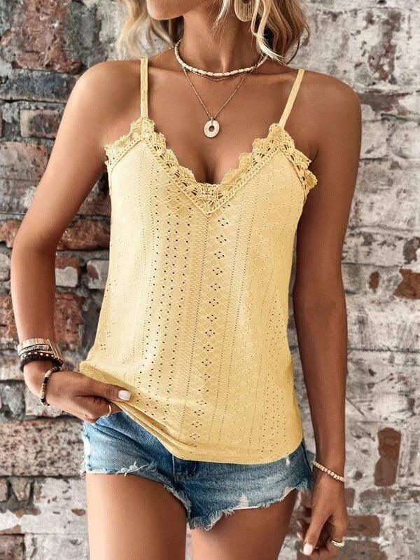 New Women's Clothing V-neck Lace Lace Sling Vest-Yellow-6