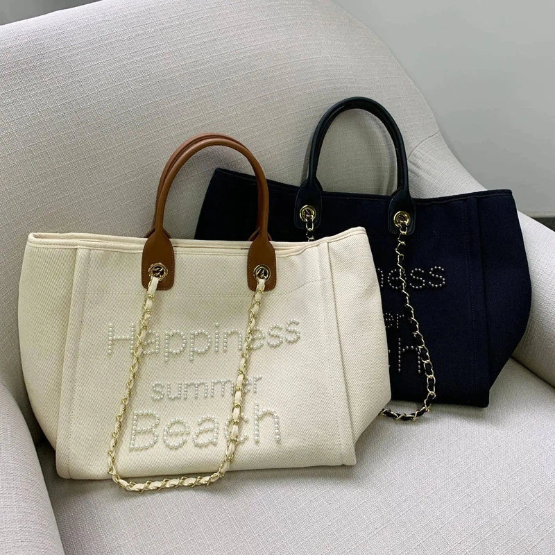 New Women Tote Bag Fashion Canvas Large Handbag Chains-5