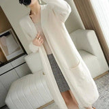 No Buckle Lazy Wind Fashion Long Cardigan Knitted Coat Women-Apricot color-2