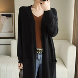 No Buckle Lazy Wind Fashion Long Cardigan Knitted Coat Women-Black-3