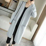 No Buckle Lazy Wind Fashion Long Cardigan Knitted Coat Women-Grey-4
