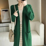 No Buckle Lazy Wind Fashion Long Cardigan Knitted Coat Women-Blackish green-5