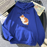 No Talk Me Cute Angry Cat Print Women Hoodie-Blue-6