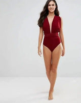 One-piece long rope straps sexy slim solid color bikini-Winered-5