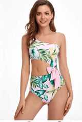 One-piece Swimsuit Oblique Shoulders And Waist-Printing-3