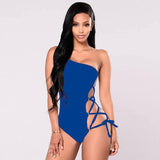 One-shoulder sexy bikini swimsuit with hoop cross strap-Blue-3