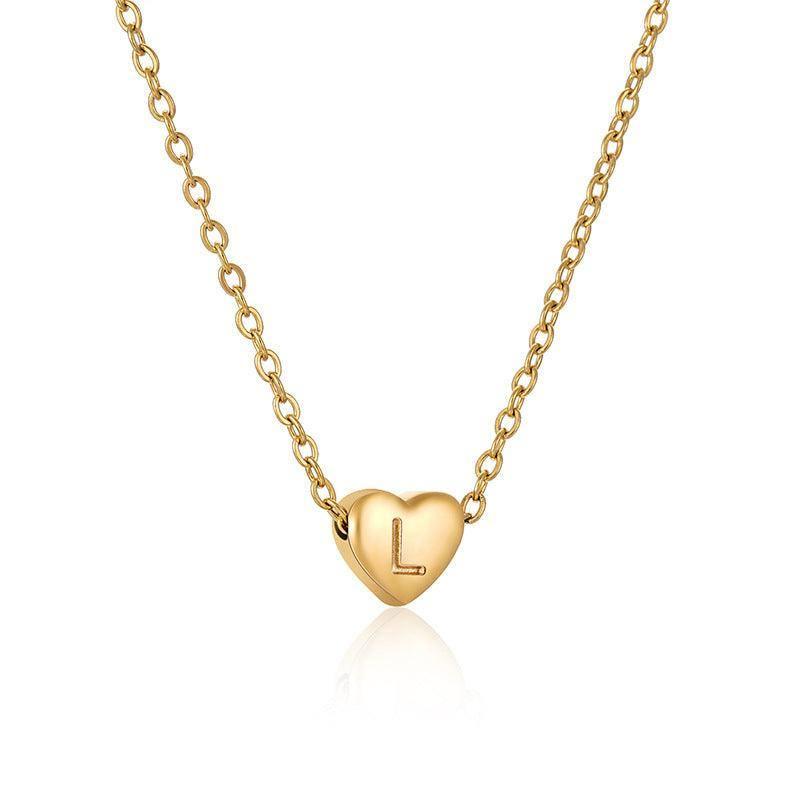 Personalized Gold Heart Initial Necklaces-L-9