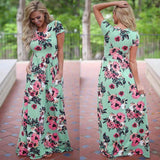 Pink Floral Boho Maxi Dress - Summer 2022 Beach Party Wear-Green-2