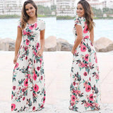Pink Floral Boho Maxi Dress - Summer 2022 Beach Party Wear Maxi Dresses LOVEMI  602 White XXXL 