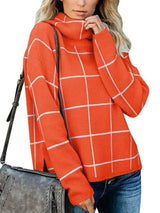 Plaid sweater pullover plaid sweater-Orange-3