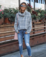 Plaid sweater pullover plaid sweater-Grey-4