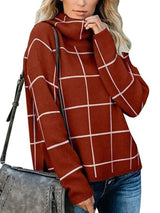 Plaid sweater pullover plaid sweater-Red-6
