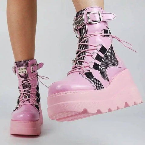 Platform Gothic Mid-calf Boots For Women Boots-Pink-5