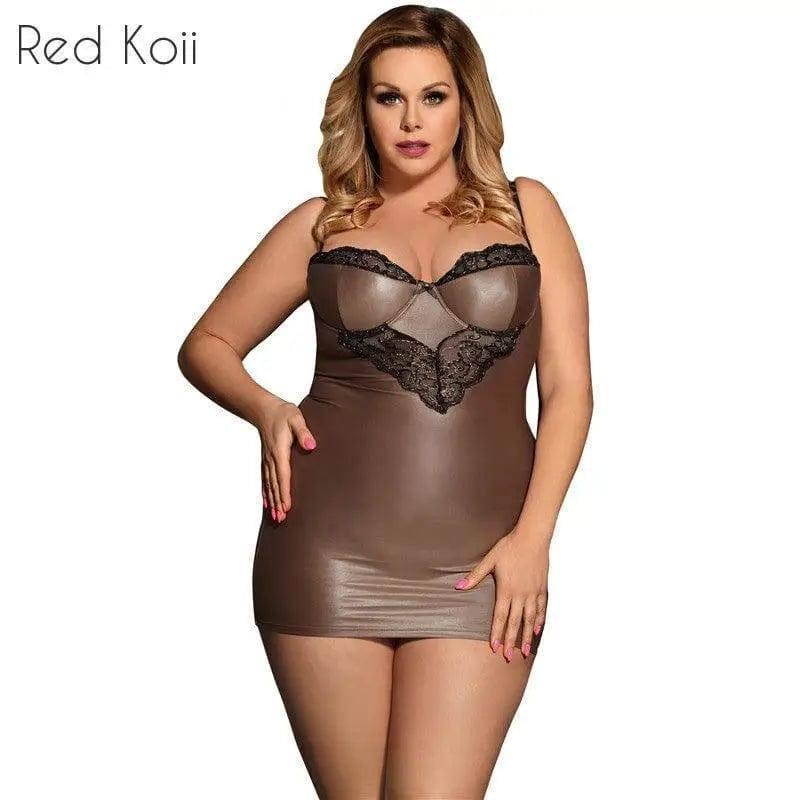 Plus Size Faux Leather Sexy Lingerie Nightdress-2