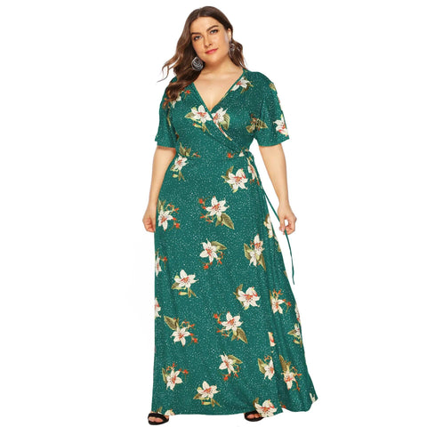 Plus Size Floral Maxi Dress | Trendy Wrap V-Neck Styles-7