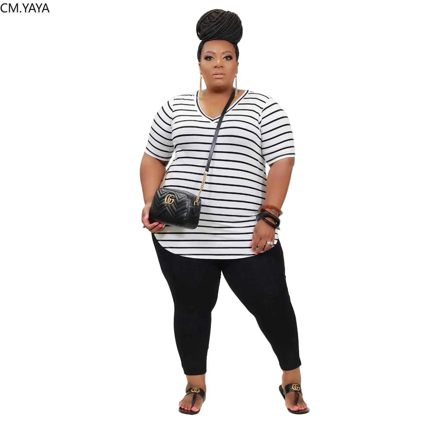 Plus Size Striped Top & Leggings Fashion Combo-2