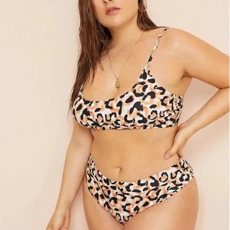 Plus size triangle split leopard print bikini-19062-2