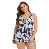 Plus-Size Tropical Tankini Swimwear Set for Women-Blue-4