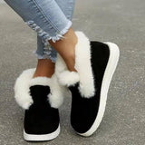 Plush Flat Bottom Thickened Large Short Snow Boots For Women-Black-2