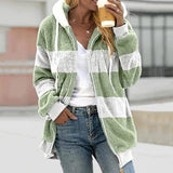 Plush Multicolor Patchwork Hooded Coat Women-2