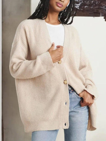 Popular Solid Color Cardigan Sweater Coat For Women-Apricot-5