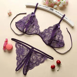 Porn Sexy Women Lace Tulle Lingerie Set-Purple-3