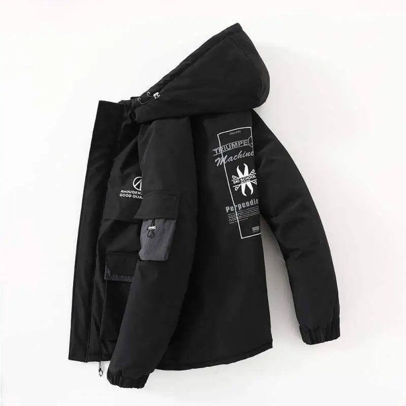 Lovemi - Printed fashion hooded cotton coat-Black-2