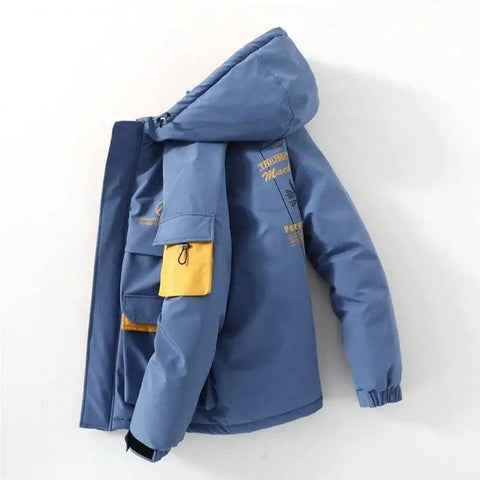 Lovemi - Printed fashion hooded cotton coat-Blue-3