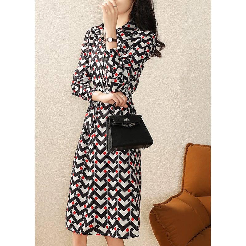 Printed Long Sleeve Dress Women's Waist-5