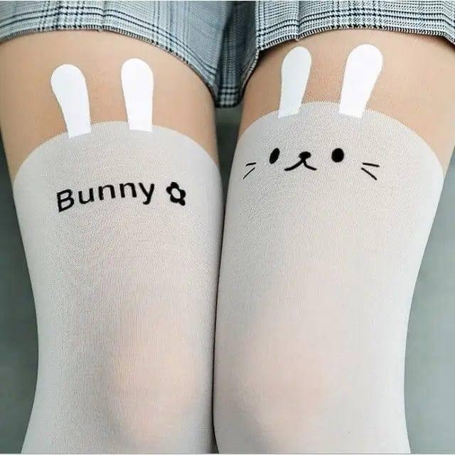 Printed stitching white cartoon stretch stockings-No. 3 rabbit white-5