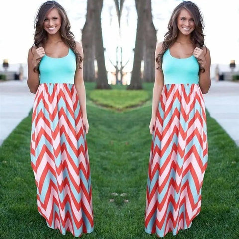 LOVEMI - Lovemi - Printed Waves Stripe Long Skirt Dress
