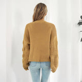 Puff Sleeve Cardigan Sweater Women Clothes Front Chunky-3