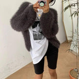 Puff Sleeves Fashion Solid Color Temperament Outer Sweater-Dark Grey-14
