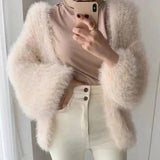 Puff Sleeves Fashion Solid Color Temperament Outer Sweater-Apricot-9