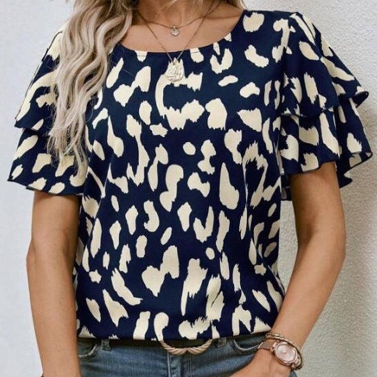 Pullover Round Neck Printed Loose Casual Short Sleeve-1