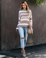 Pullover stitching striped OL Tongle sweater round neck-5