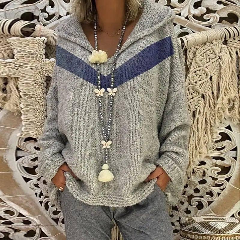 Pullover sweater blue V-neck sweater-Grey-1