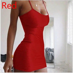 Pure Color Simple Hanging Neck Tight-fitting Hip Skirt-Red-2