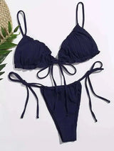 Pure Color Split Body Slim Sexy Hot Spring Swimsuit Bikini-Navy-4