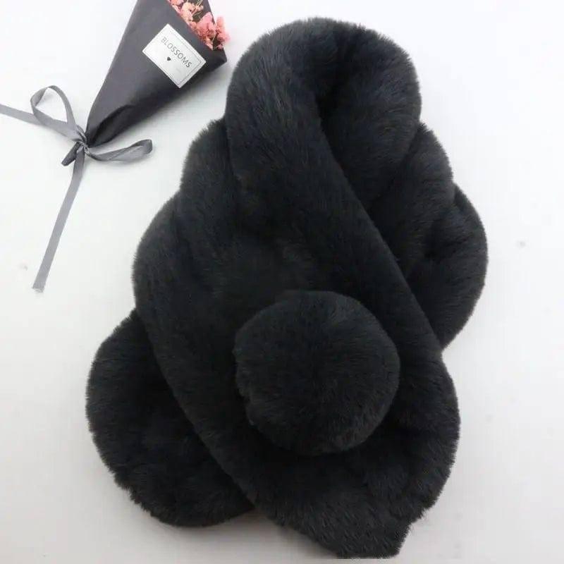 Rabbit Fur Scarf Female Winter Korean-Dark Grey-11