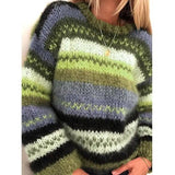 Rainbow sweater casual warm sweater-Green-4